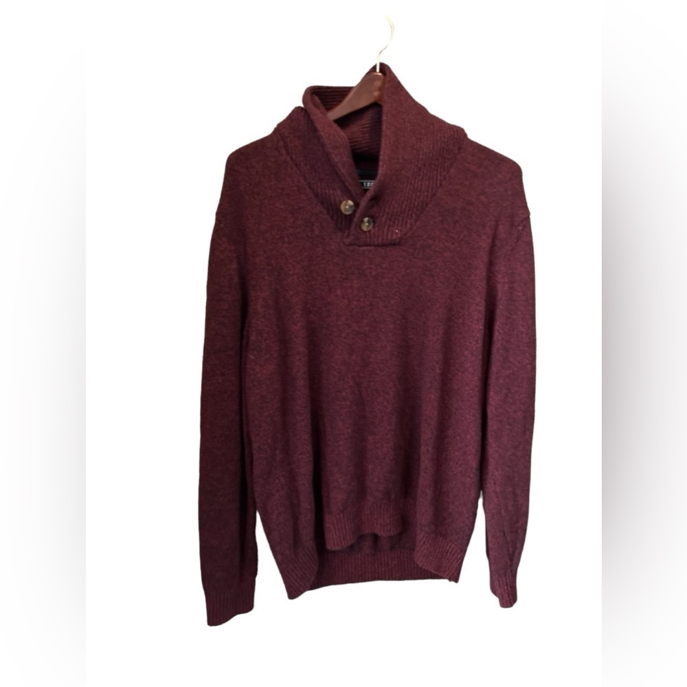 Izod Sweater Large Burgundy Red Shawl Collar Long‎ Sleeve Pullover Mens Sweater